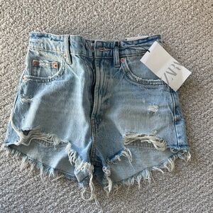 NWT Zara Women's Denim Frayed Jean Shorts